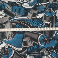 French Terry Streetart Graffiti blau BABuKI 1,6m Rest