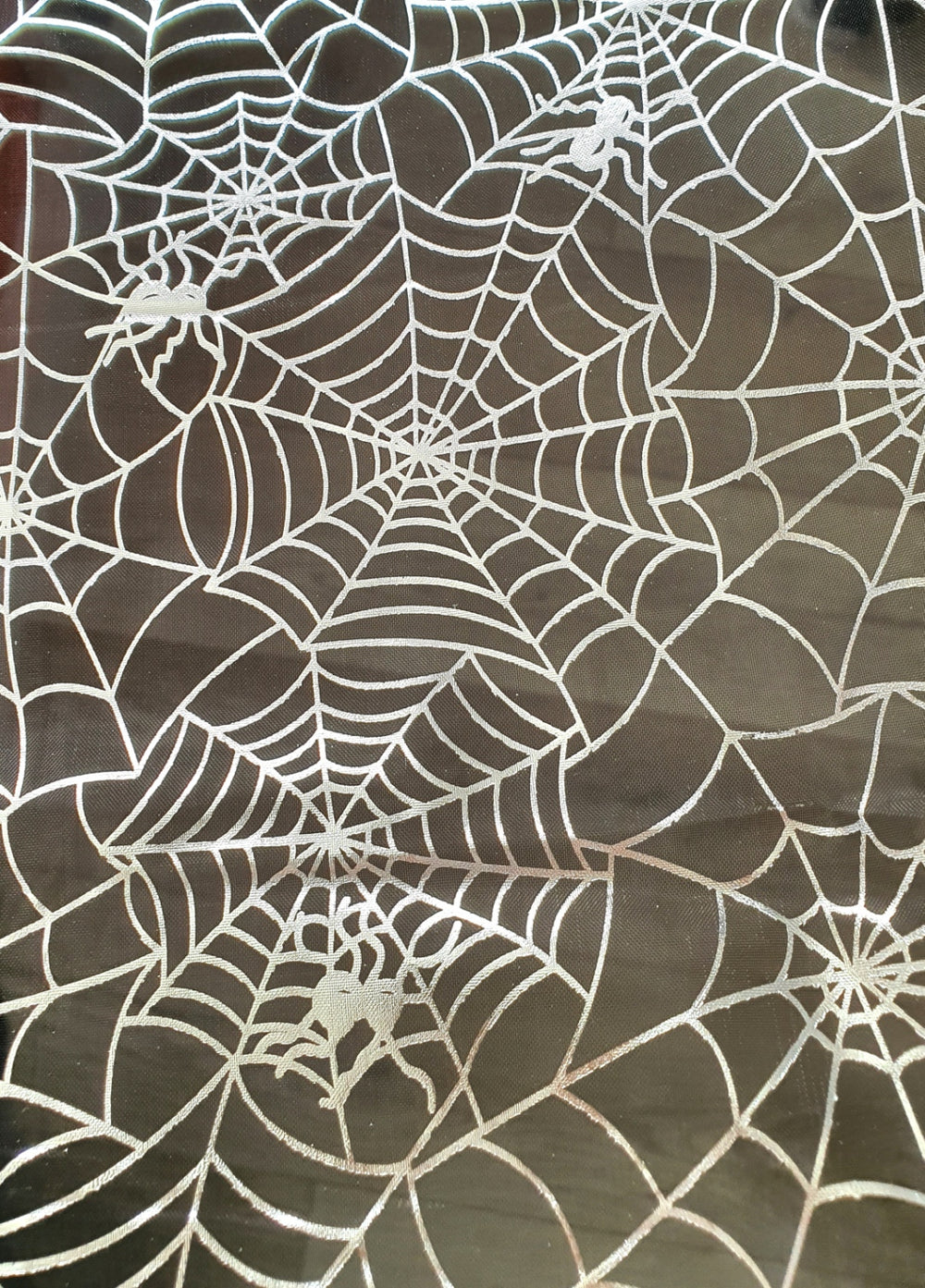 Organza Halloween Spinnennetz Spinne schwarz Folie silber