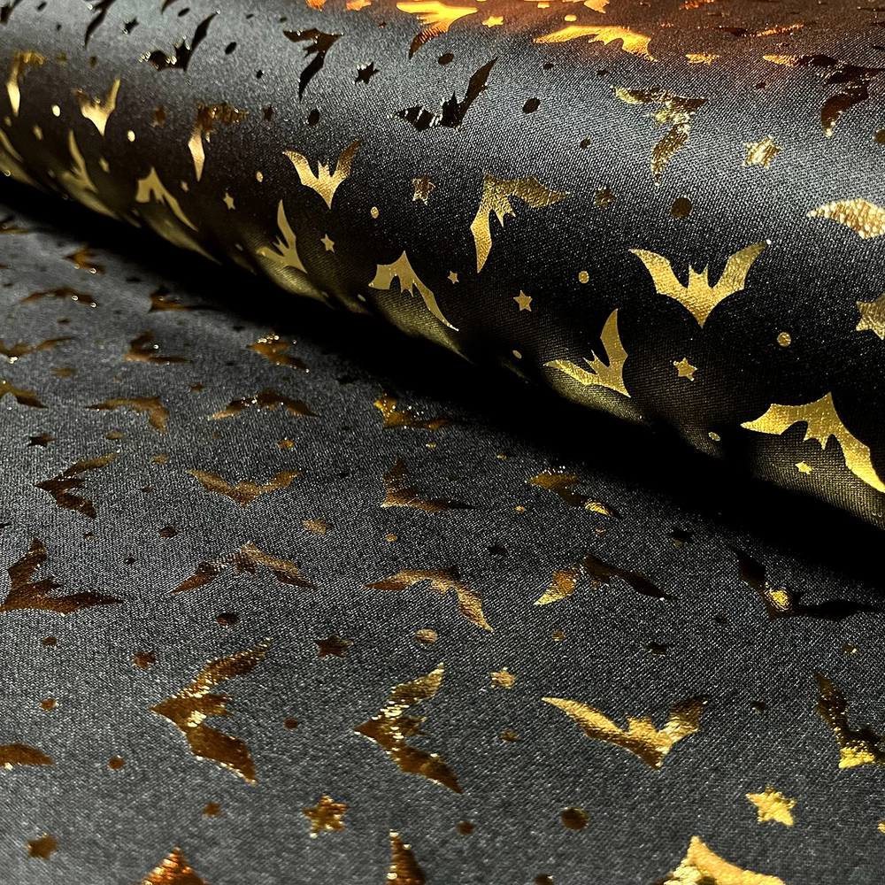 Polyester Jersey Polyesterjersey Halloween Fledermaus Foliendruck schwarz gold BABuKI