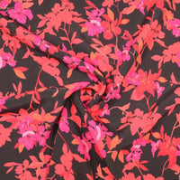 
              Viskose Stretch Blüten Blumen schwarz rosa rot
            