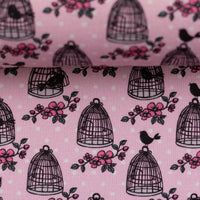 
              Baumwollstoff / Webware Baumwolle Valerie Papillon Vögel Vogelkäfig rosa
            