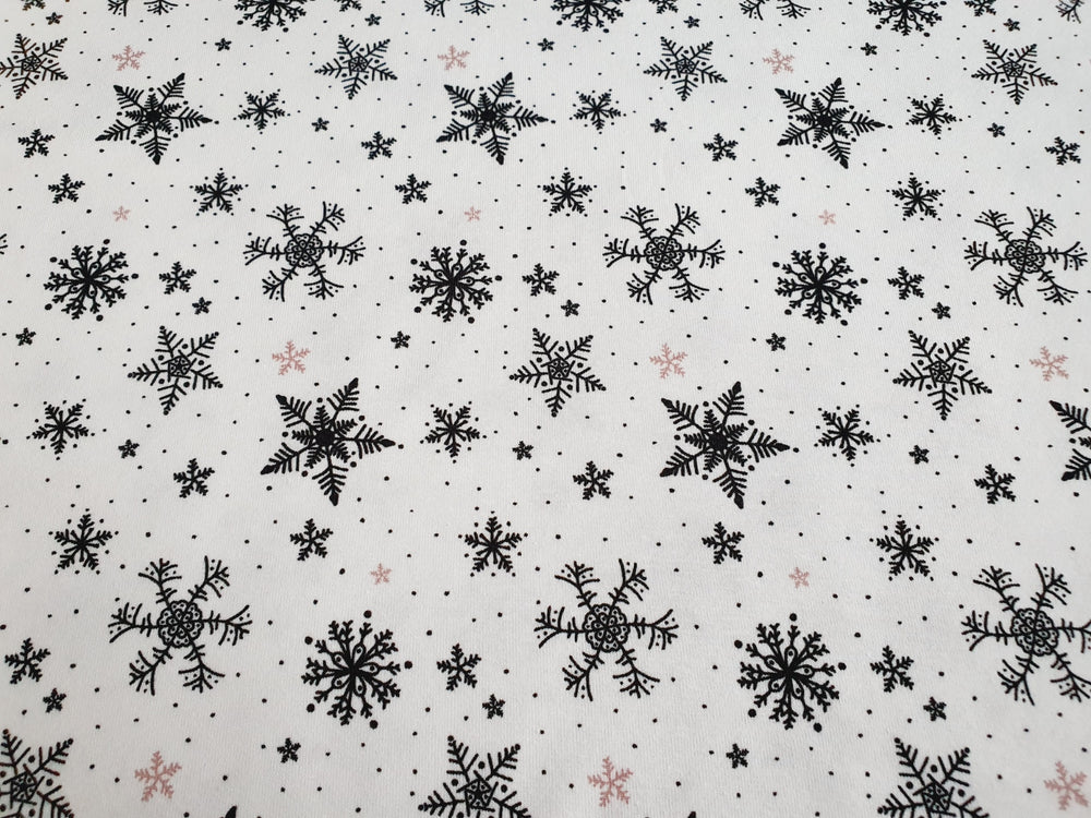 Jersey Weihnachten Sterne Schneeflocken altrosa weiß 1,58m REST