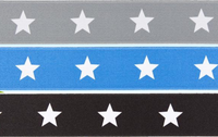 
              Gummi Gürtelband 40mm Sterne schwarz, grau und blau
            